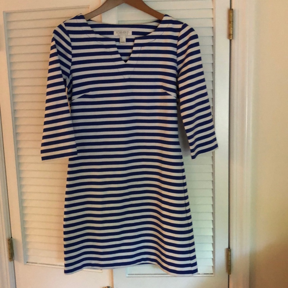 royal white stripe forever 21 striped dress size s